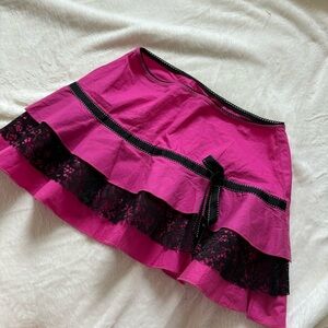 Goth vintage Pink Black Lace mini skirt